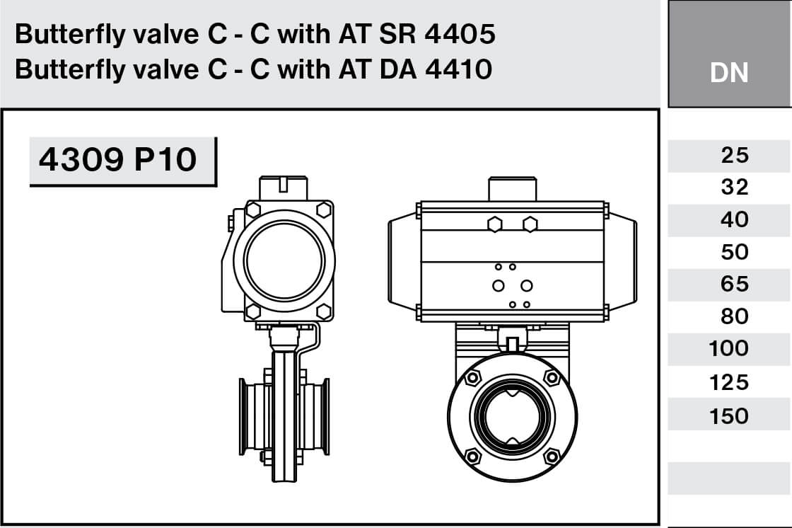 Дисковый затвор с пневмоприводом NIOB FLUID 4309 P10 clamp/clamp