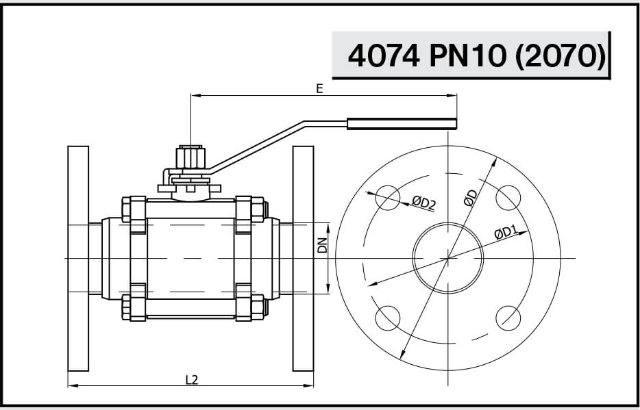Кран шаровой фланцевый из трех частей NIOB FLUID 4074 PN 10 (2070) ПН/ПН