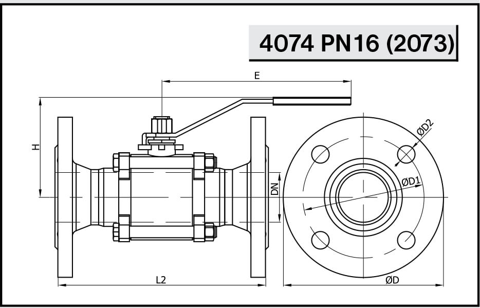Кран шаровой из трех частей NIOB 4074 PN 16 (2073) ПН/ПН